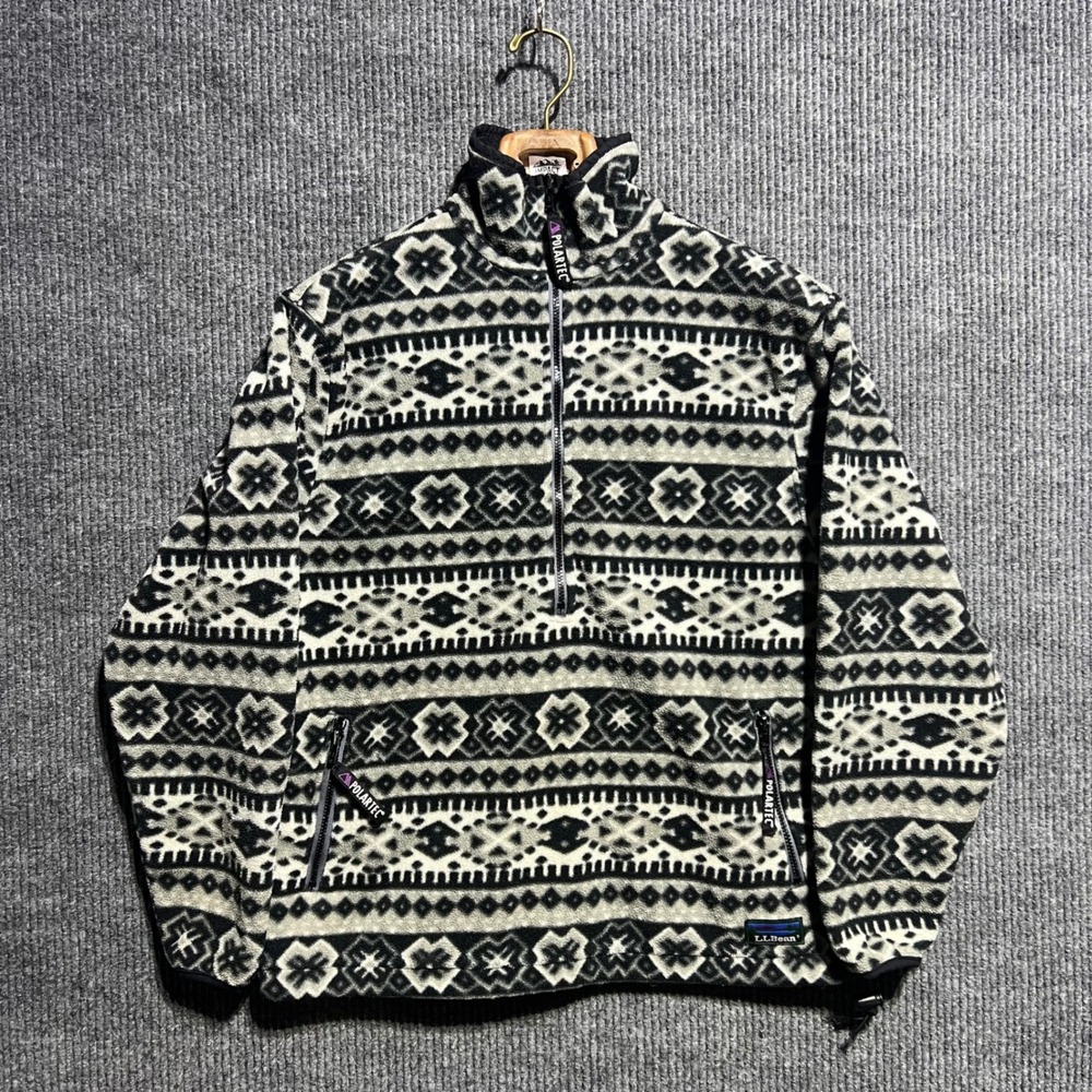 Vintage LL Bean Fleece Jacket Mens Medium Aztec Polartec 1000 Quarter Zip USA
